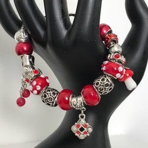 European Style Charm Bracelet with Murano Glass Beads, Toggle Clasp+Stopper 7.9"